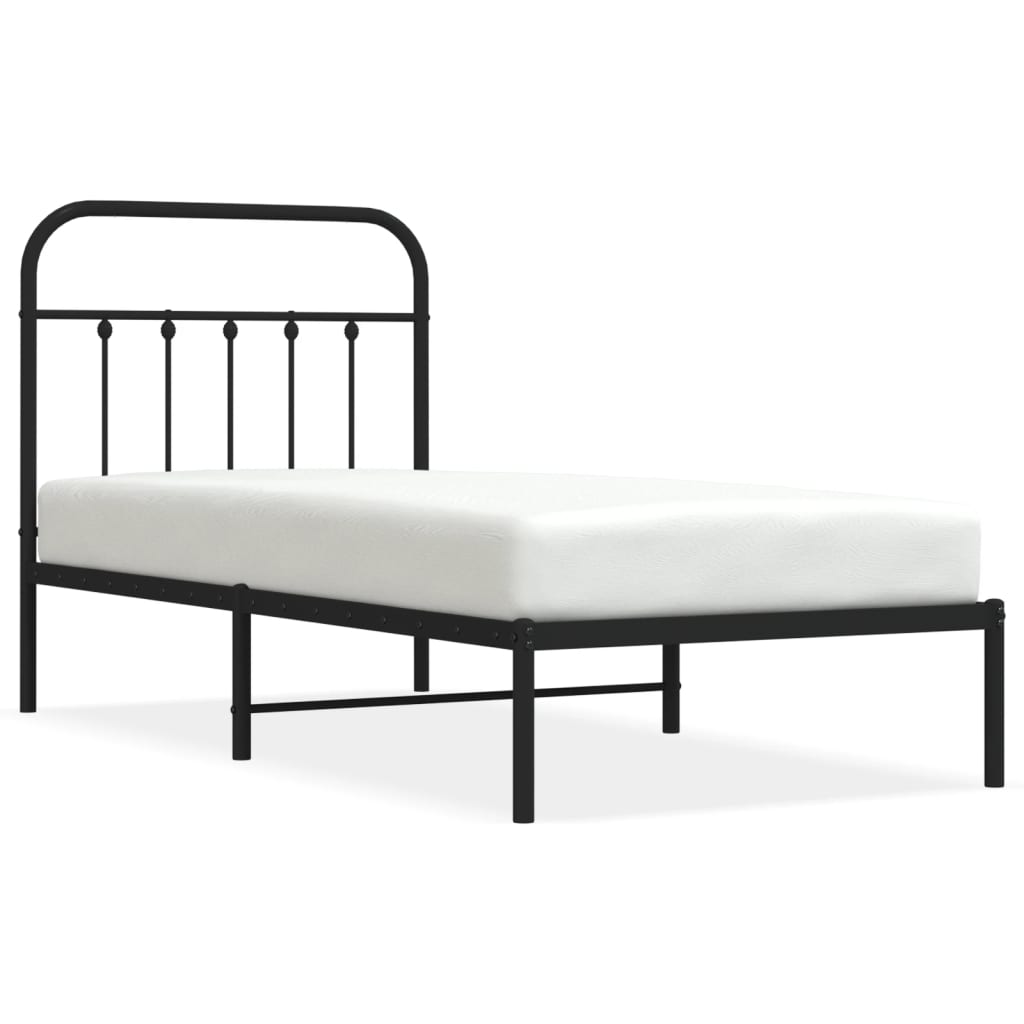 vidaXL Metal Bed Frame without Mattress with Headboard Black 90x200 cm