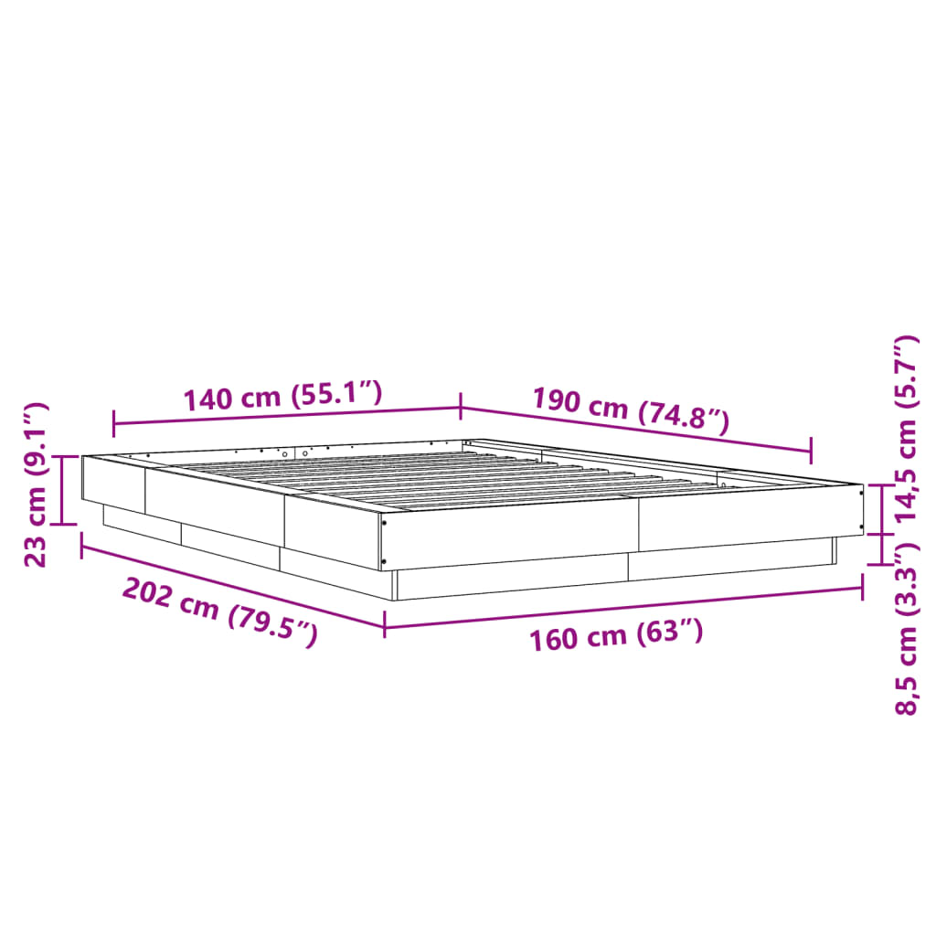 vidaXL Bed Frame without Mattress Black 140x190 cm