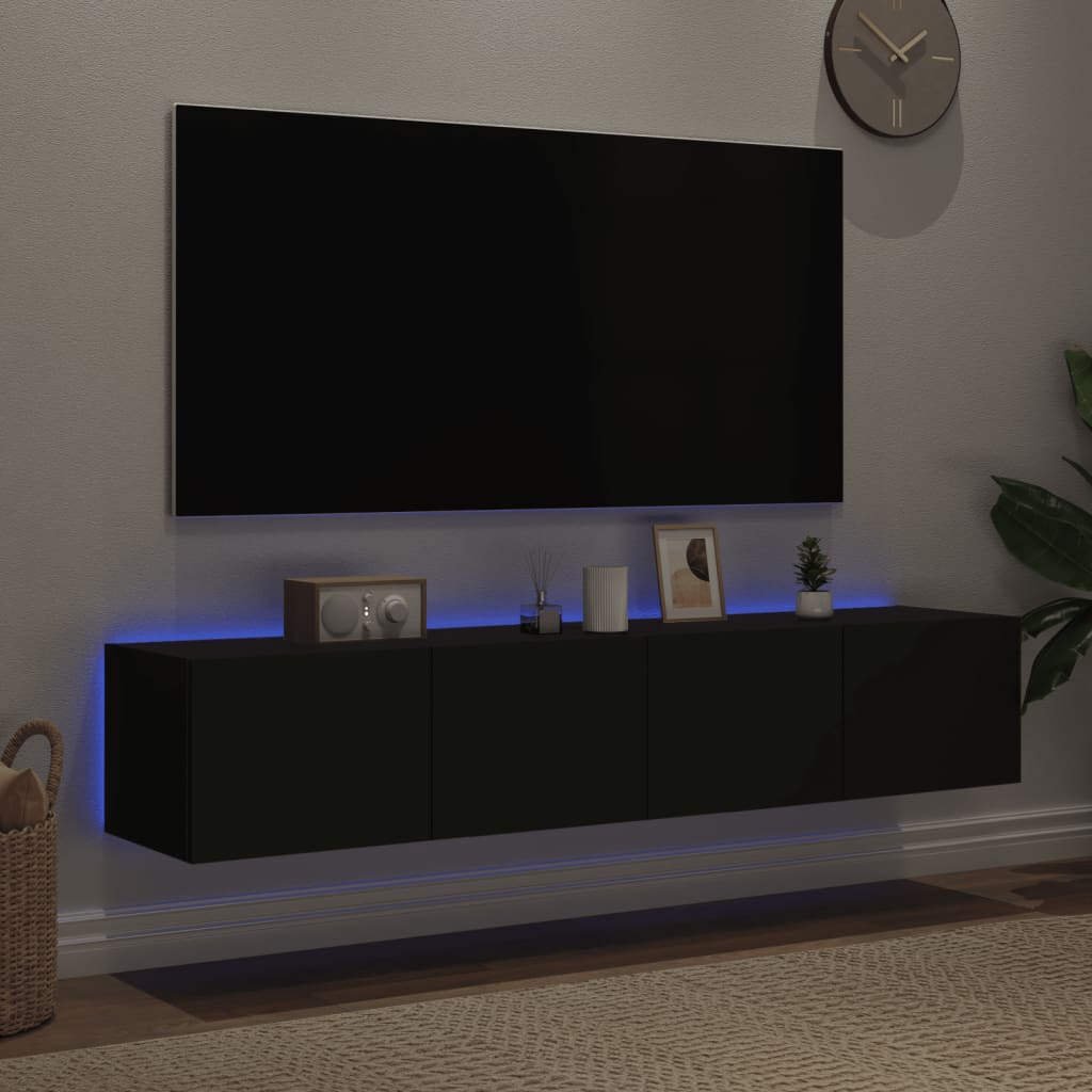 vidaXL TV Wall Cabinets with LED Lights 2 pcs Black 80x35x31 cm