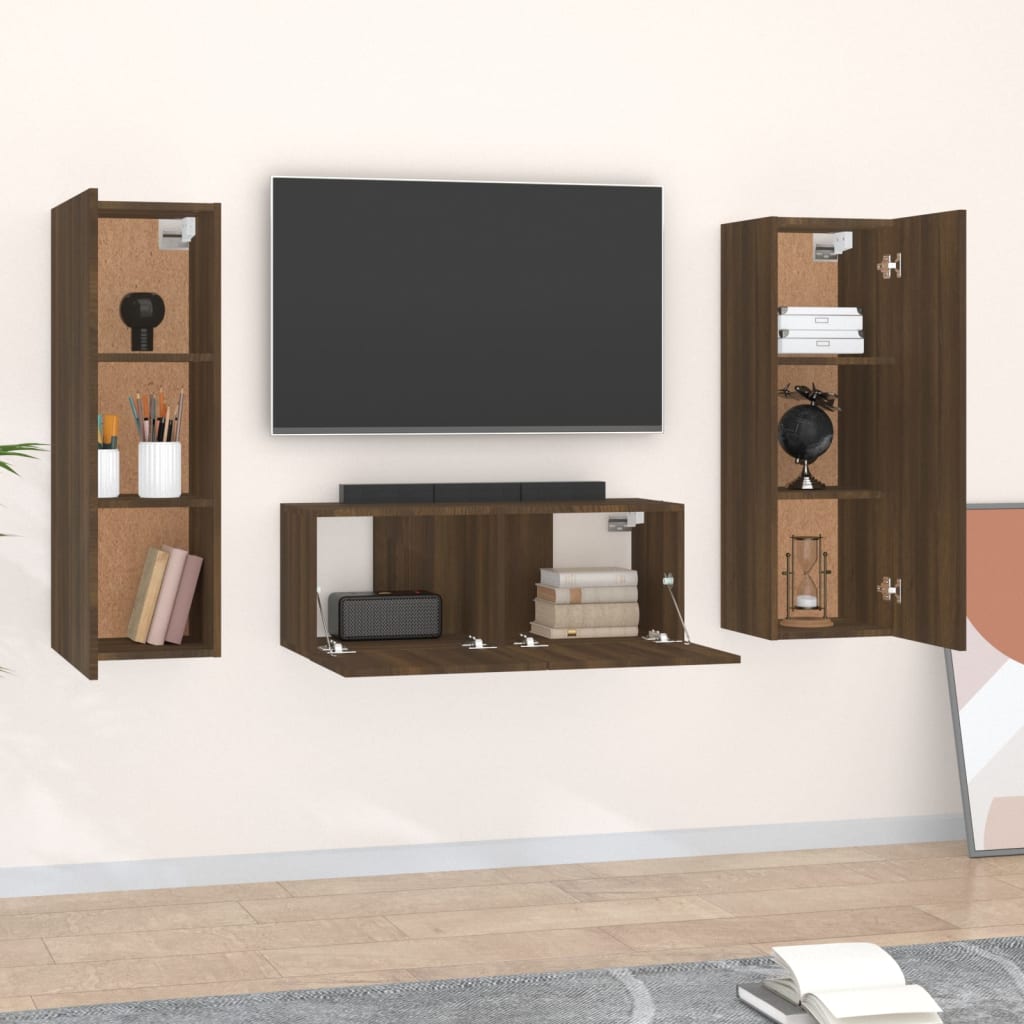 vidaXL 3 Piece TV Cabinet Set Brown Oak Engineered Wood