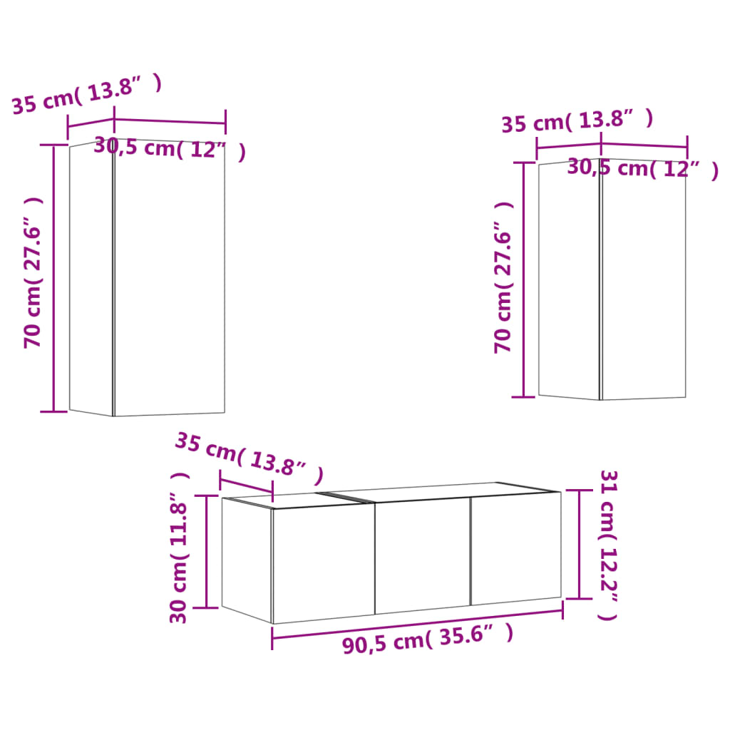 vidaXL 4 Piece TV Wall Units with LED Smoked Oak Engineered Wood