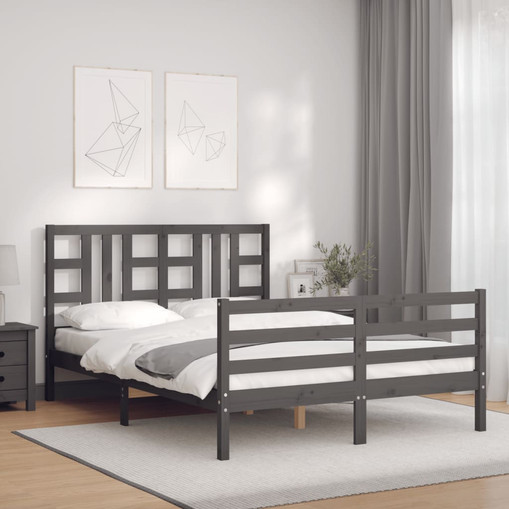 vidaXL Bed Frame without Mattress Grey 140x190 cm Solid Wood Pine