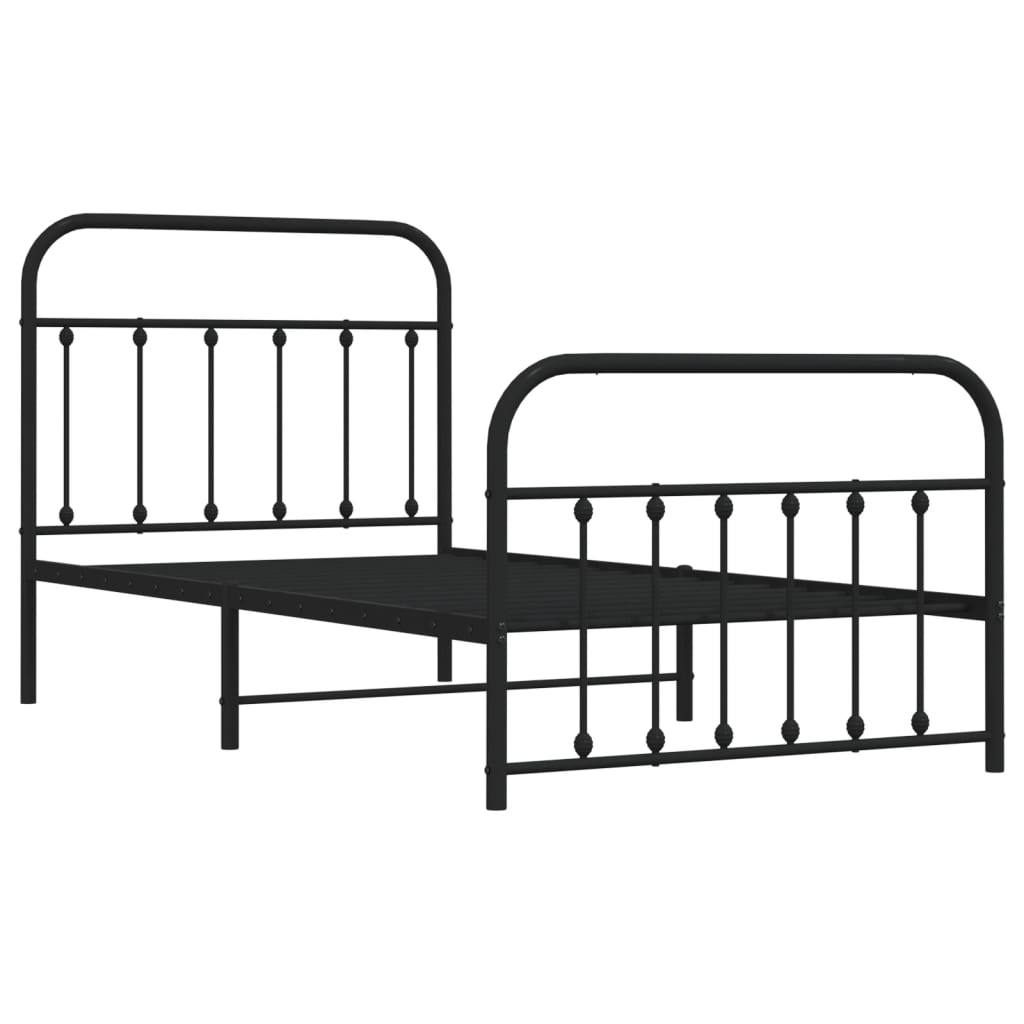 vidaXL Metal Bed Frame without Mattress with Footboard Black 100x190 cm