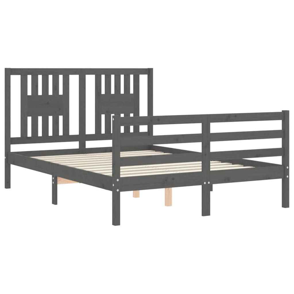 vidaXL Bed Frame without Mattress Grey Double Solid Wood