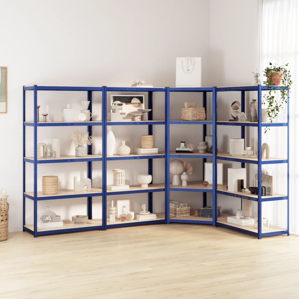 vidaXL 5-Layer Shelves 4 pcs Blue Steel&Engineered Wood