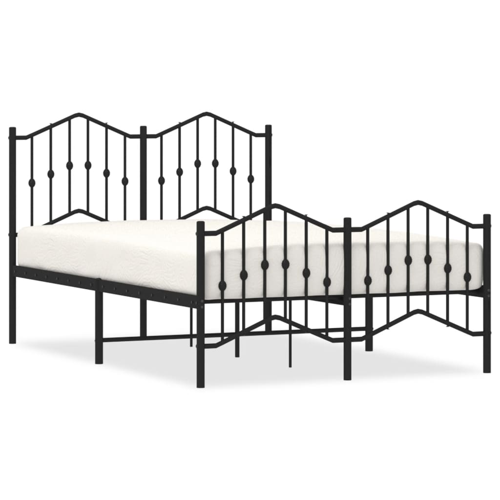 vidaXL Metal Bed Frame without Mattress with Footboard Black 120x190 cm Small Double