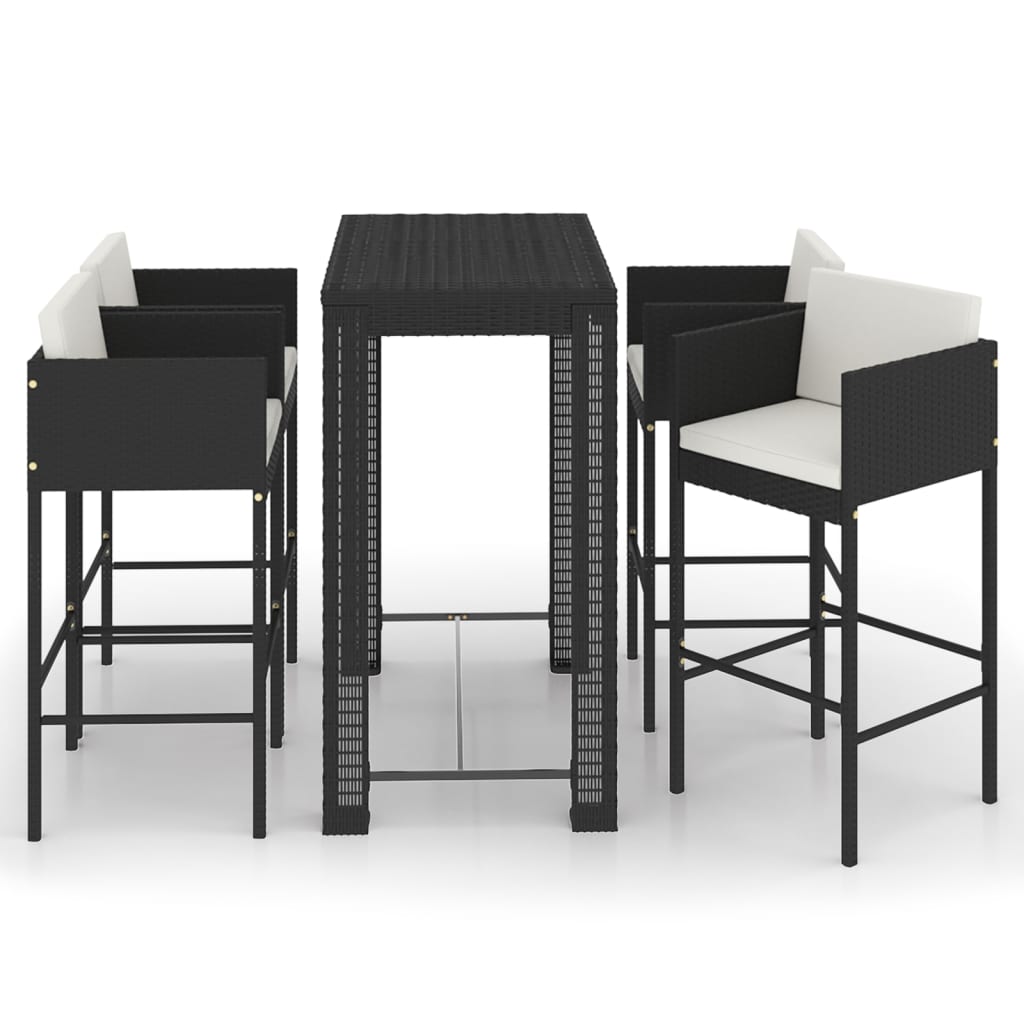 vidaXL 5 Piece Garden Bar Set with Cushions Poly Rattan Black