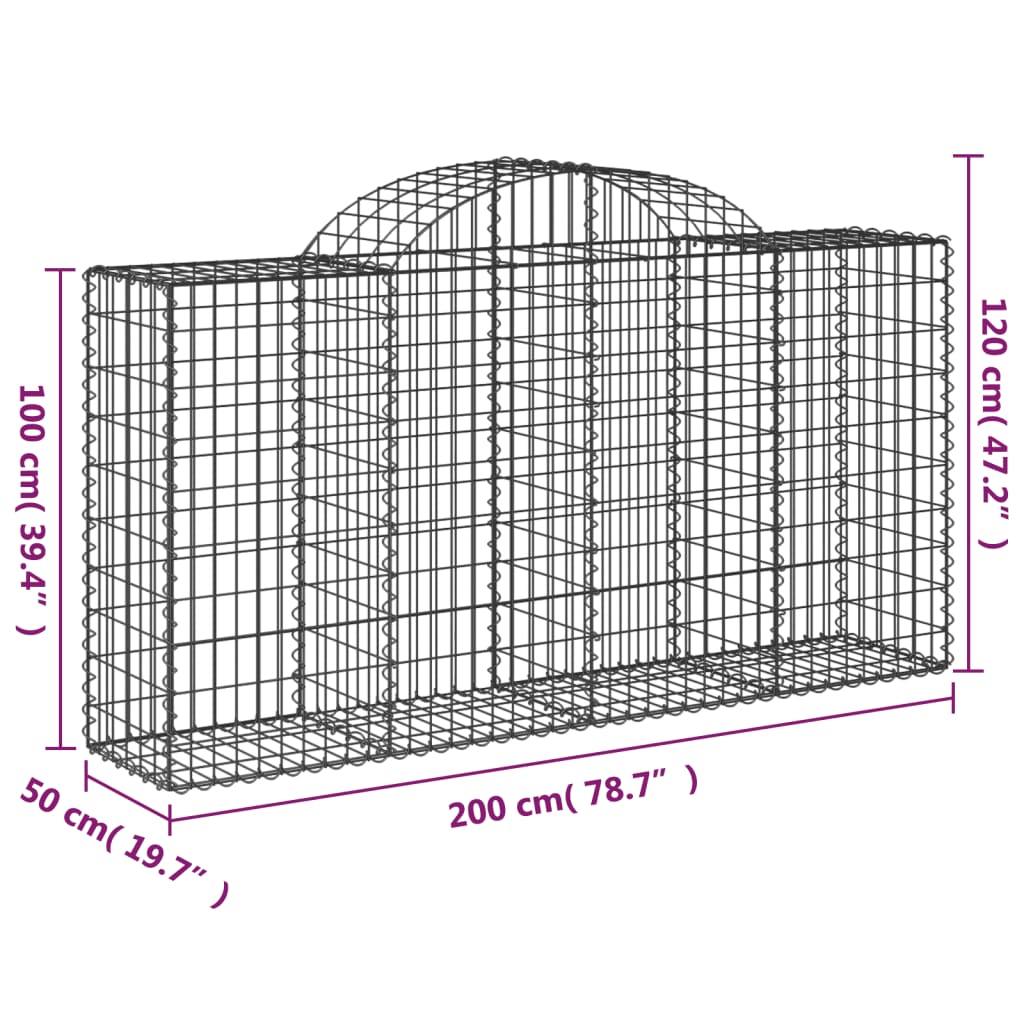 vidaXL Arched Gabion Baskets 4 pcs 200x50x100/120 cm Galvanised Iron