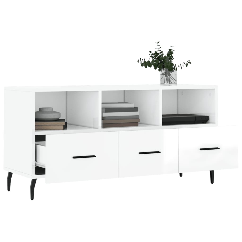 vidaXL TV Cabinet High Gloss White 102x36x50 cm Engineered Wood