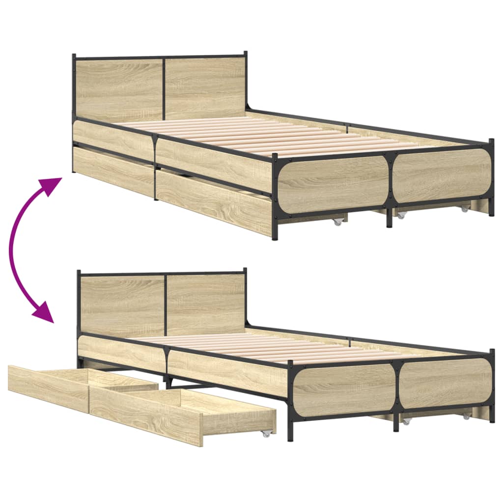 vidaXL Bed Frame with Drawers without Mattress Sonoma Oak 75x190 cm Small Single