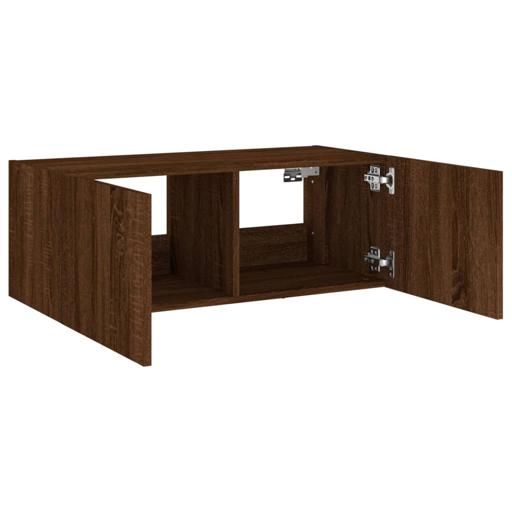 vidaXL TV Wall Cabinet with LED Lights Brown Oak 80x35x31 cm