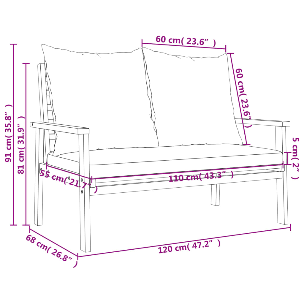 vidaXL 5 Piece Garden Lounge Set with Cushions Solid Wood Acacia