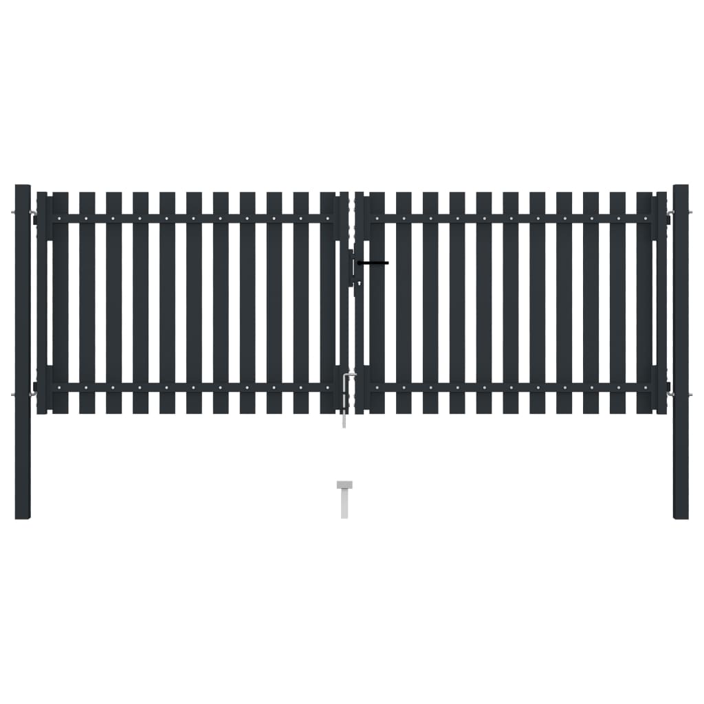 vidaXL Double Door Fence Gate Steel 306x125 cm Anthracite