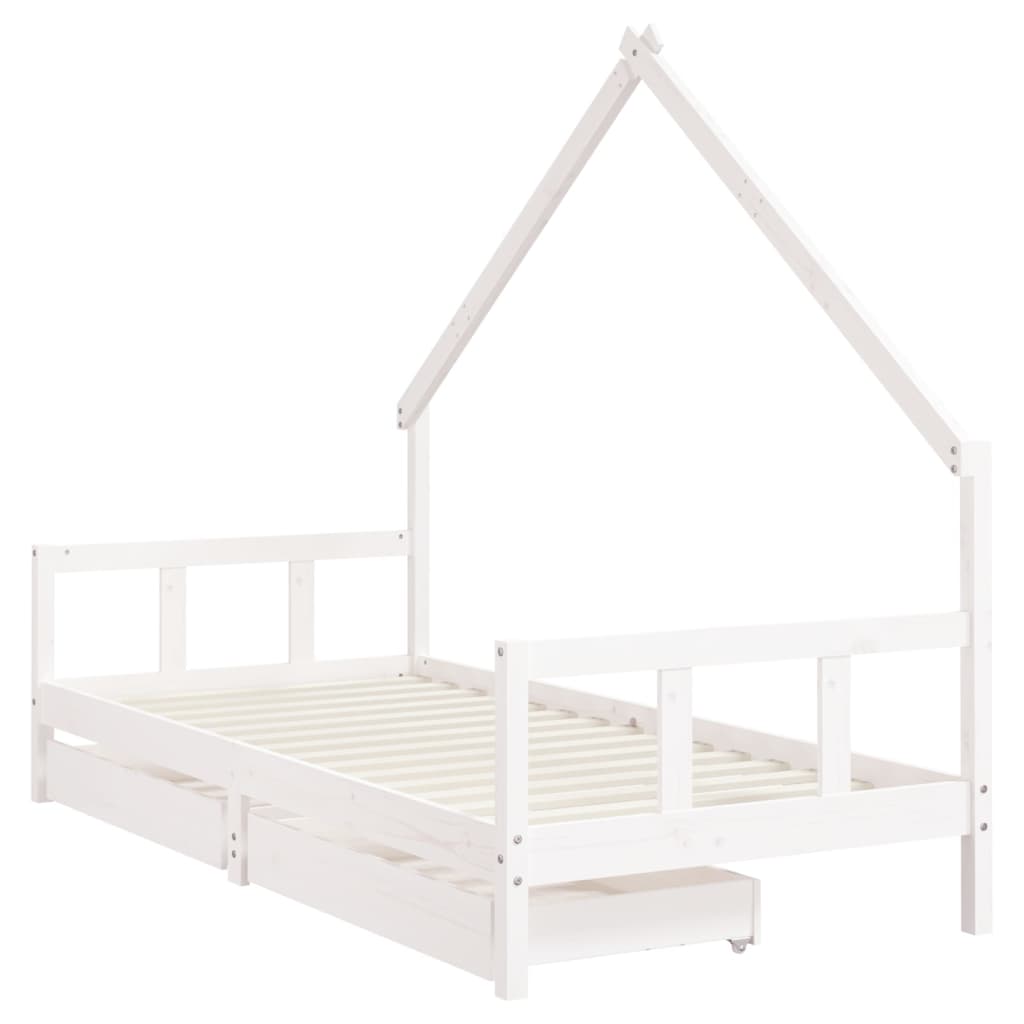 vidaXL Kids Bed Frame with Drawers White 90x200 cm Solid Wood Pine