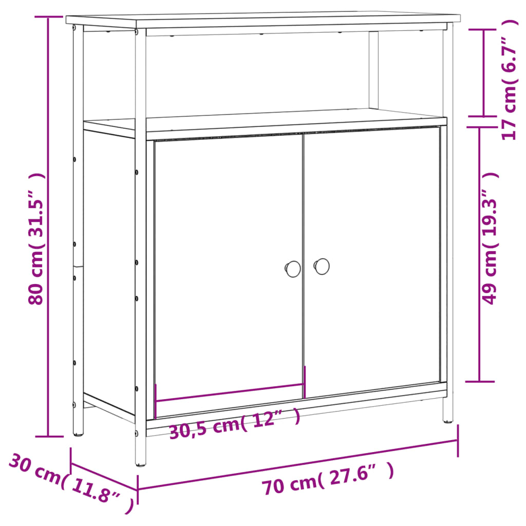 vidaXL Sideboard Smoked Oak 70x30x80 cm Engineered Wood