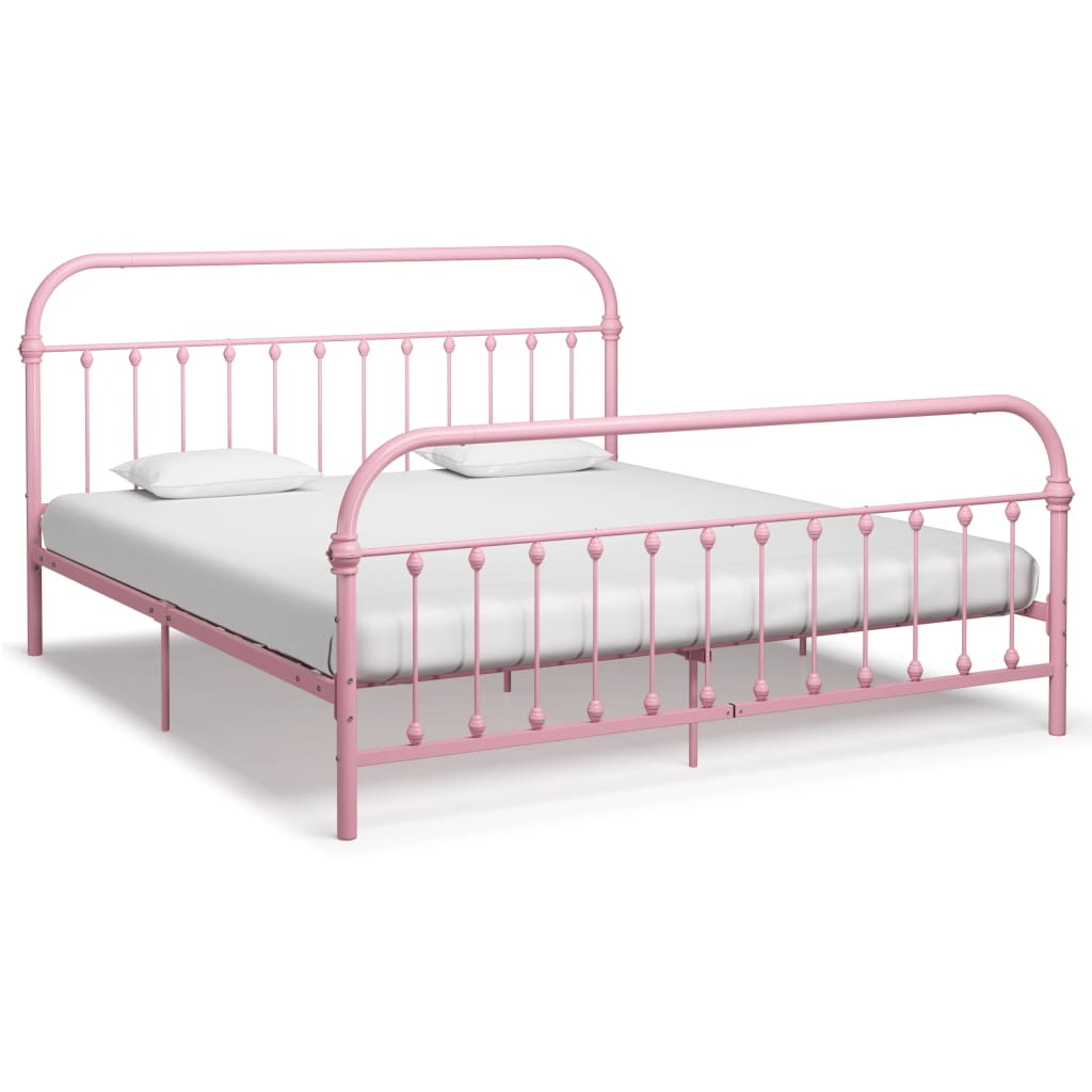 vidaXL Bed Frame without Mattress Pink Metal 180x200 cm Super King