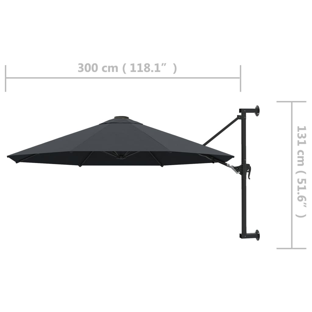 vidaXL Wall-Mounted Garden Parasol with Metal Pole 300 cm Anthracite