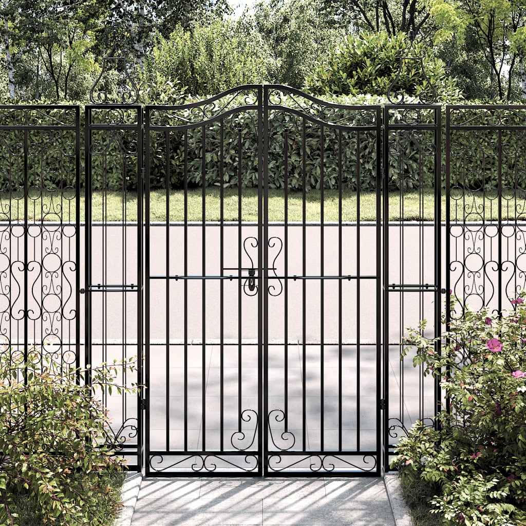 vidaXL Garden Gate Black 121x8x150 cm Wrought Iron