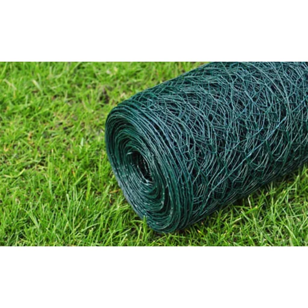 vidaXL Mesh Fence Steel Hexagon 1x25 m Dark Green