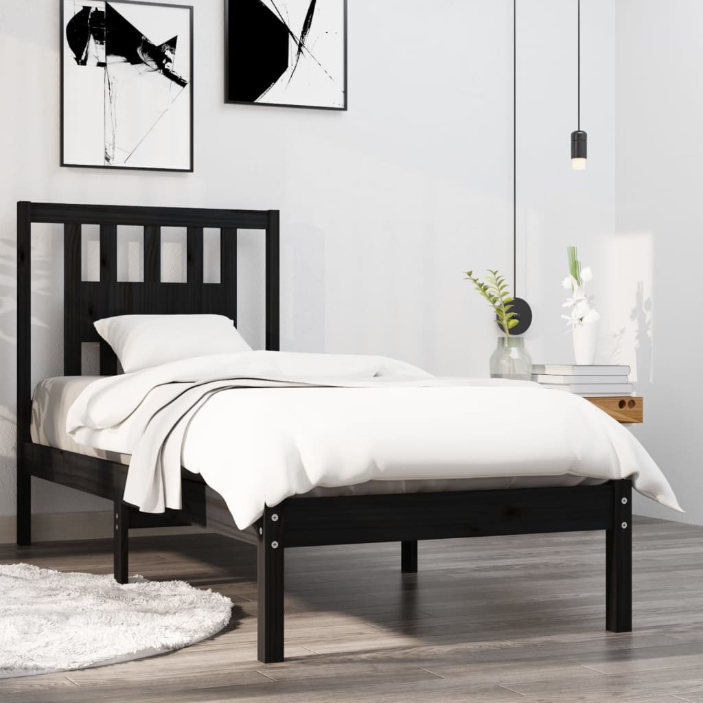 vidaXL Bed Frame without Mattress Black Solid Wood Single