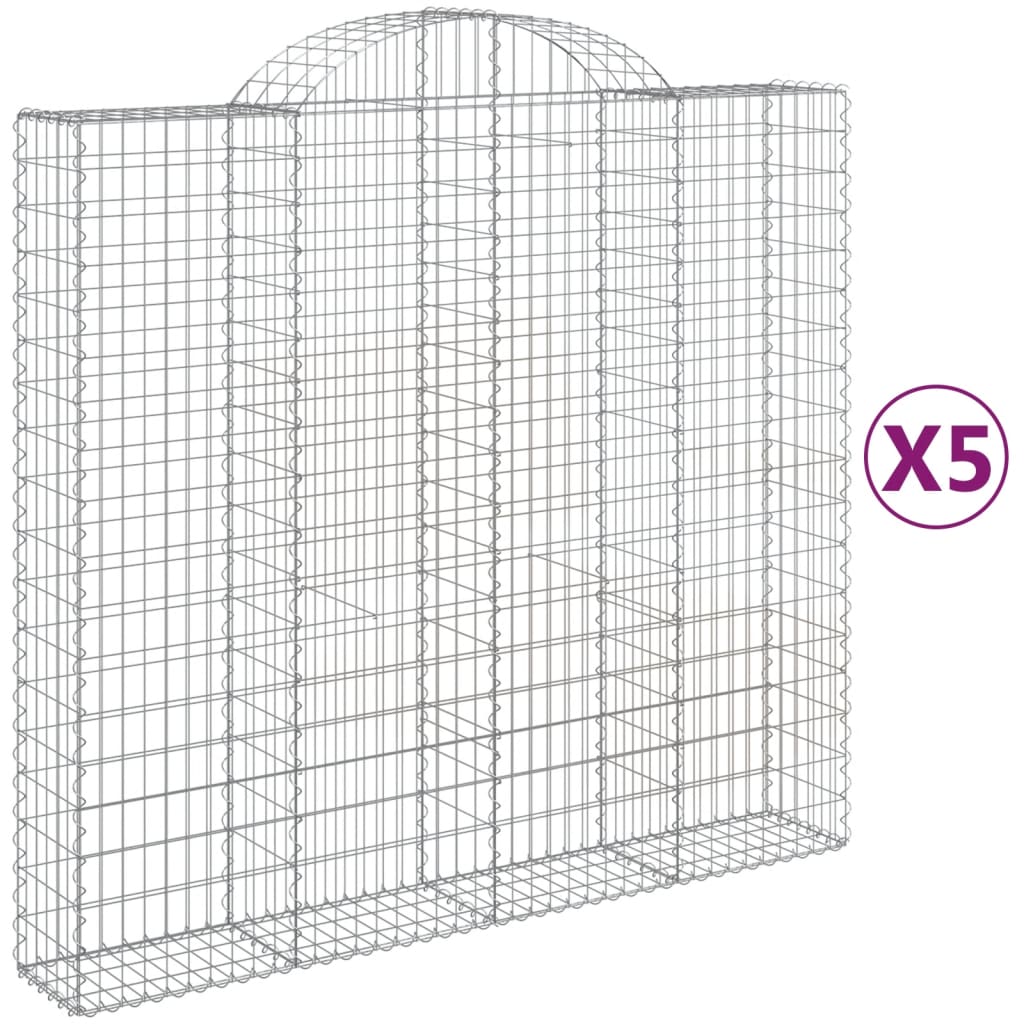 vidaXL Arched Gabion Baskets 5 pcs 200x50x180/200 cm Galvanised Iron