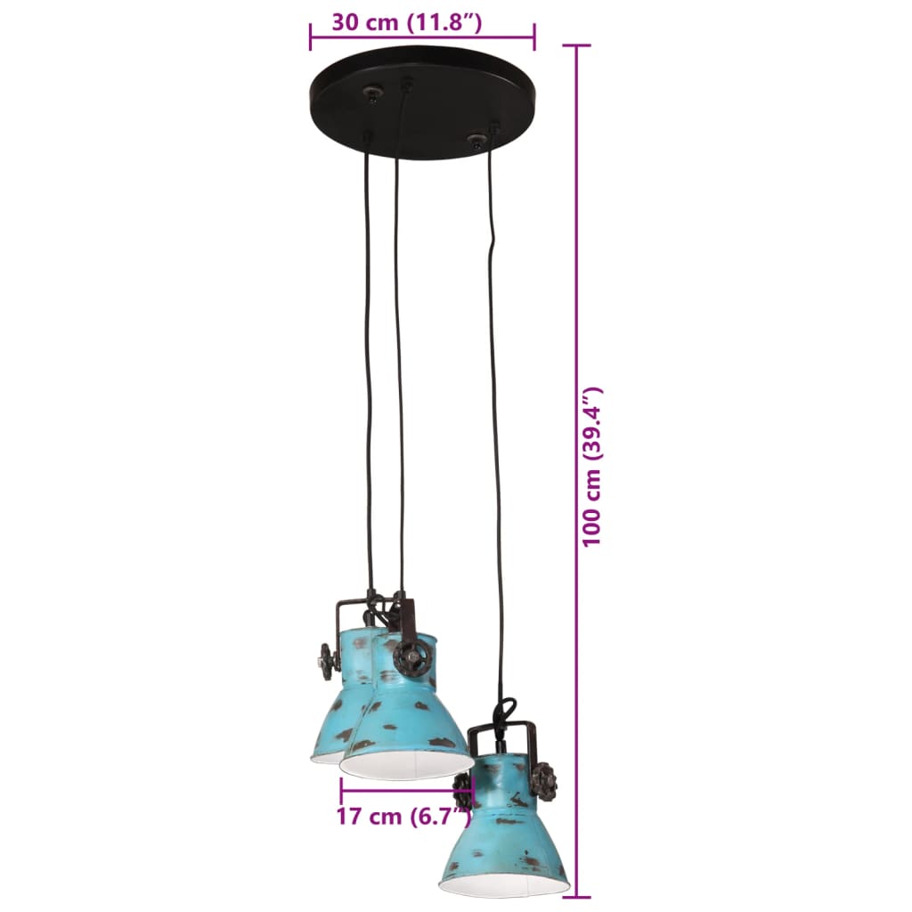 vidaXL Hanging Lamp 25 W Distressed Blue 30x30x100 cm E27