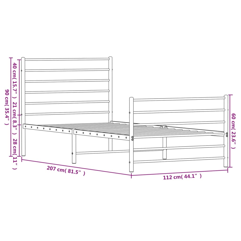 vidaXL Metal Bed Frame without Mattress with Footboard Black 107x203 cm