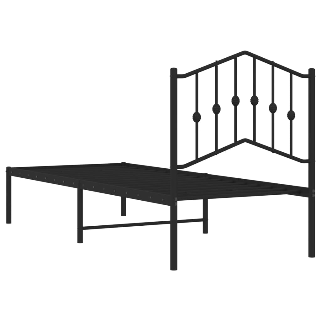 vidaXL Metal Bed Frame without Mattress with Headboard Black 75x190 cm Small Single