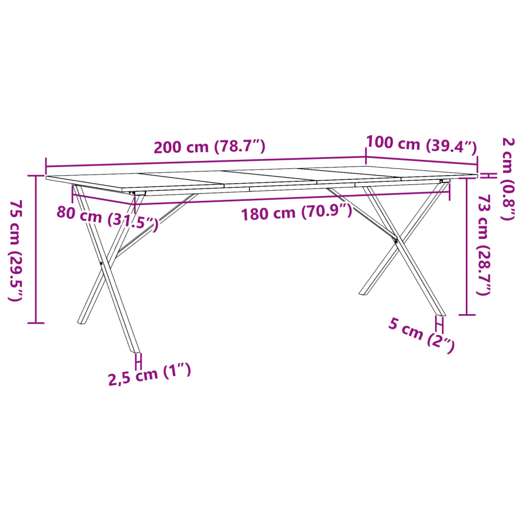 vidaXL Dining Table X-Frame 200x100x75 cm Solid Wood Pine and Cast Iron