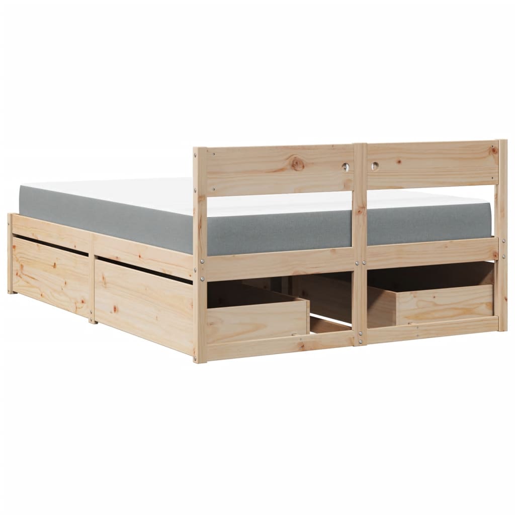 vidaXL Bed with Drawers and Mattress 120x200 cm Solid Wood Pine