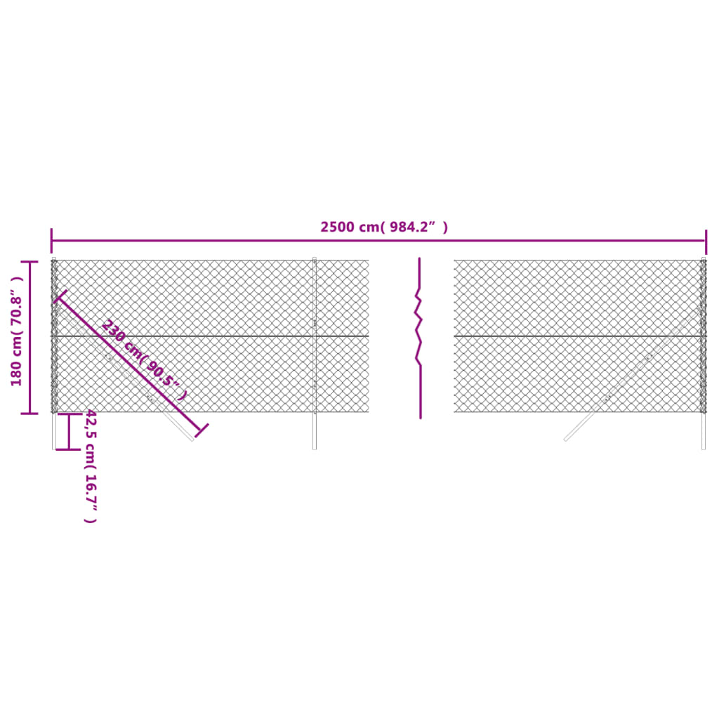 vidaXL Chain Link Fence Anthracite 1.8x25 m