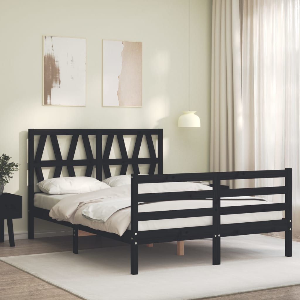 vidaXL Bed Frame without Mattress Black 120x200 cm Solid Wood