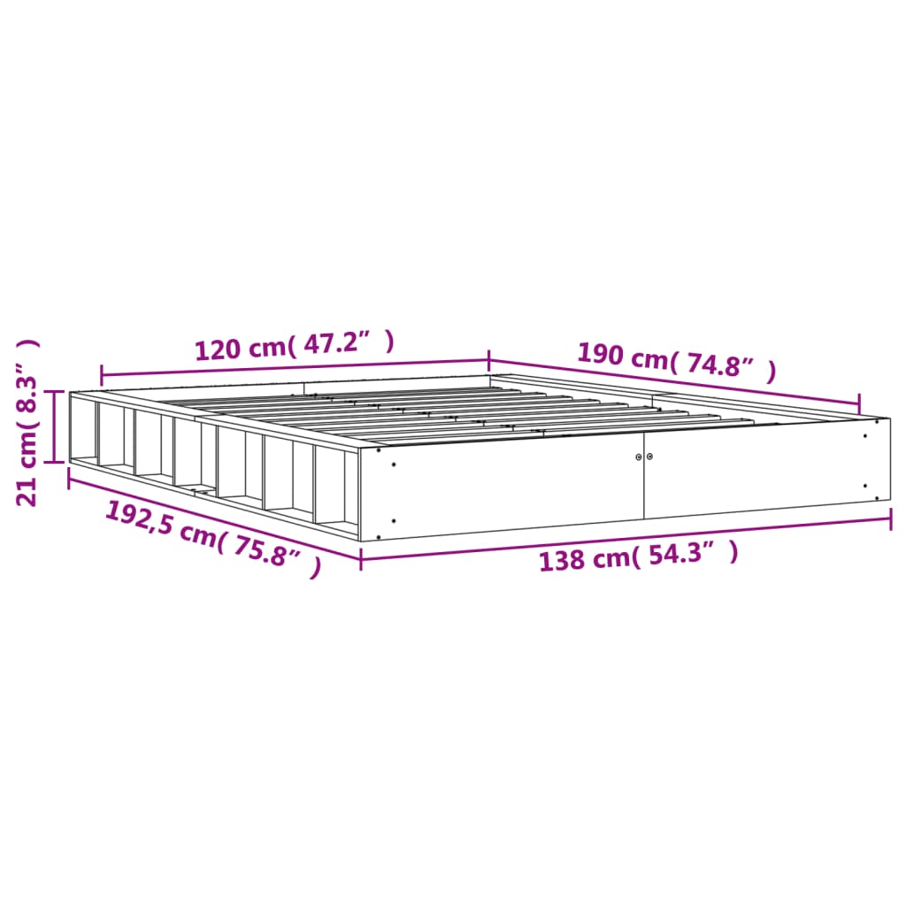 vidaXL Bed Frame without Mattress Wax Brown 120x190 cm Small Double Solid Wood Pine