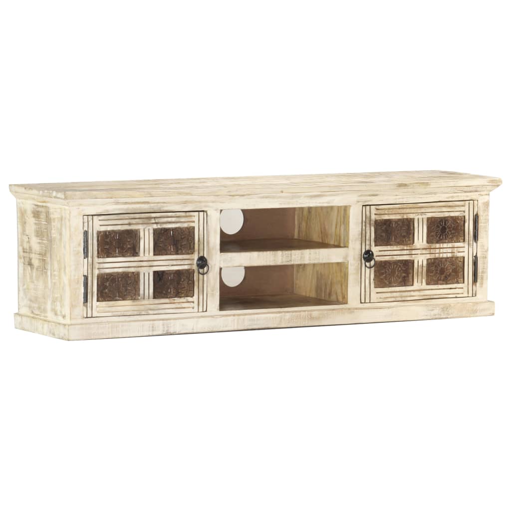 vidaXL TV Cabinet White 130x30x36 cm Solid Mango Wood