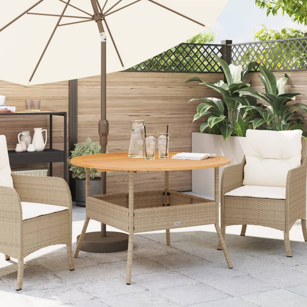 vidaXL Garden Table with Acacia Wood Top Beige Ø110x71 cm Poly Rattan