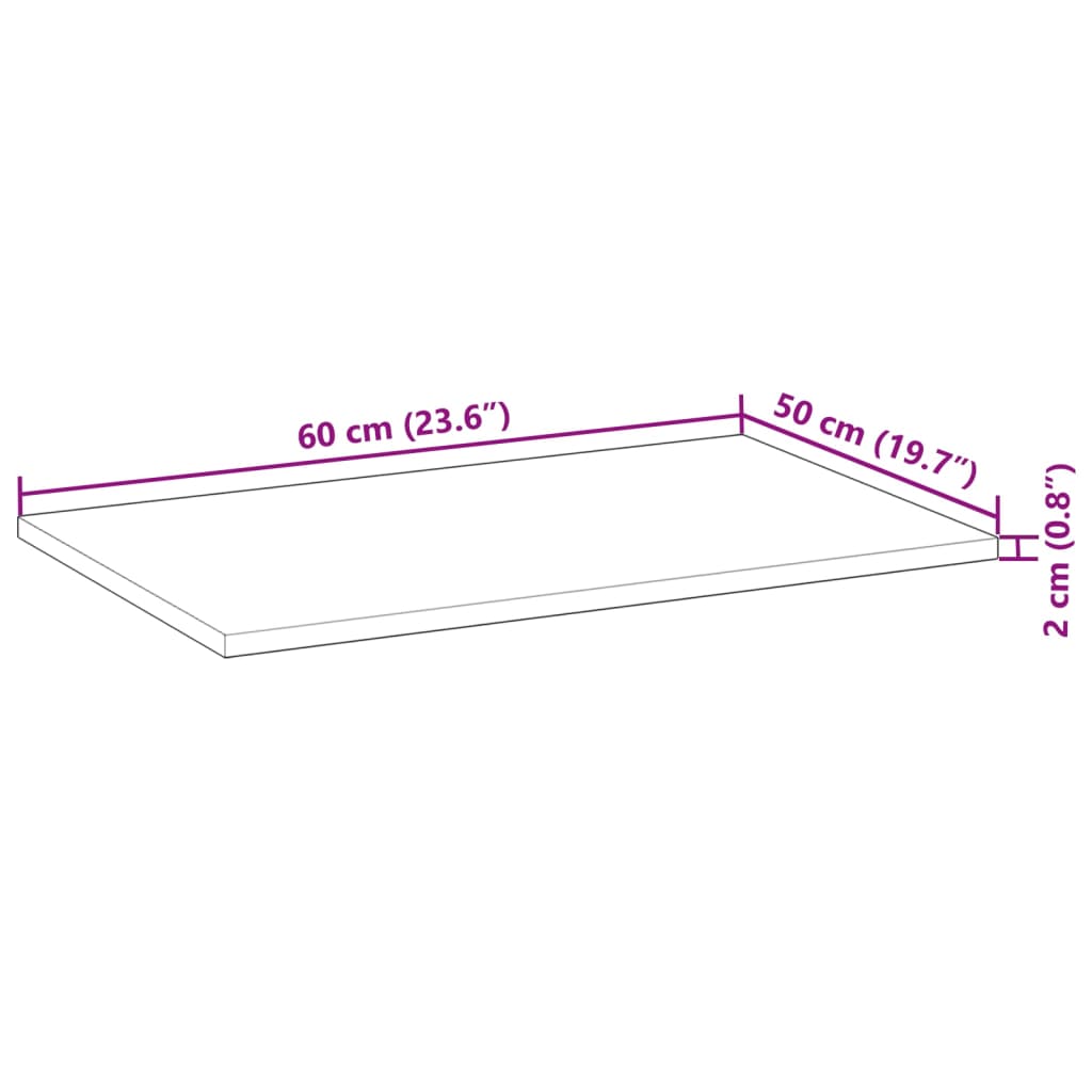 vidaXL Table Top Rectangular 60x50x2 cm Solid Wood Acacia