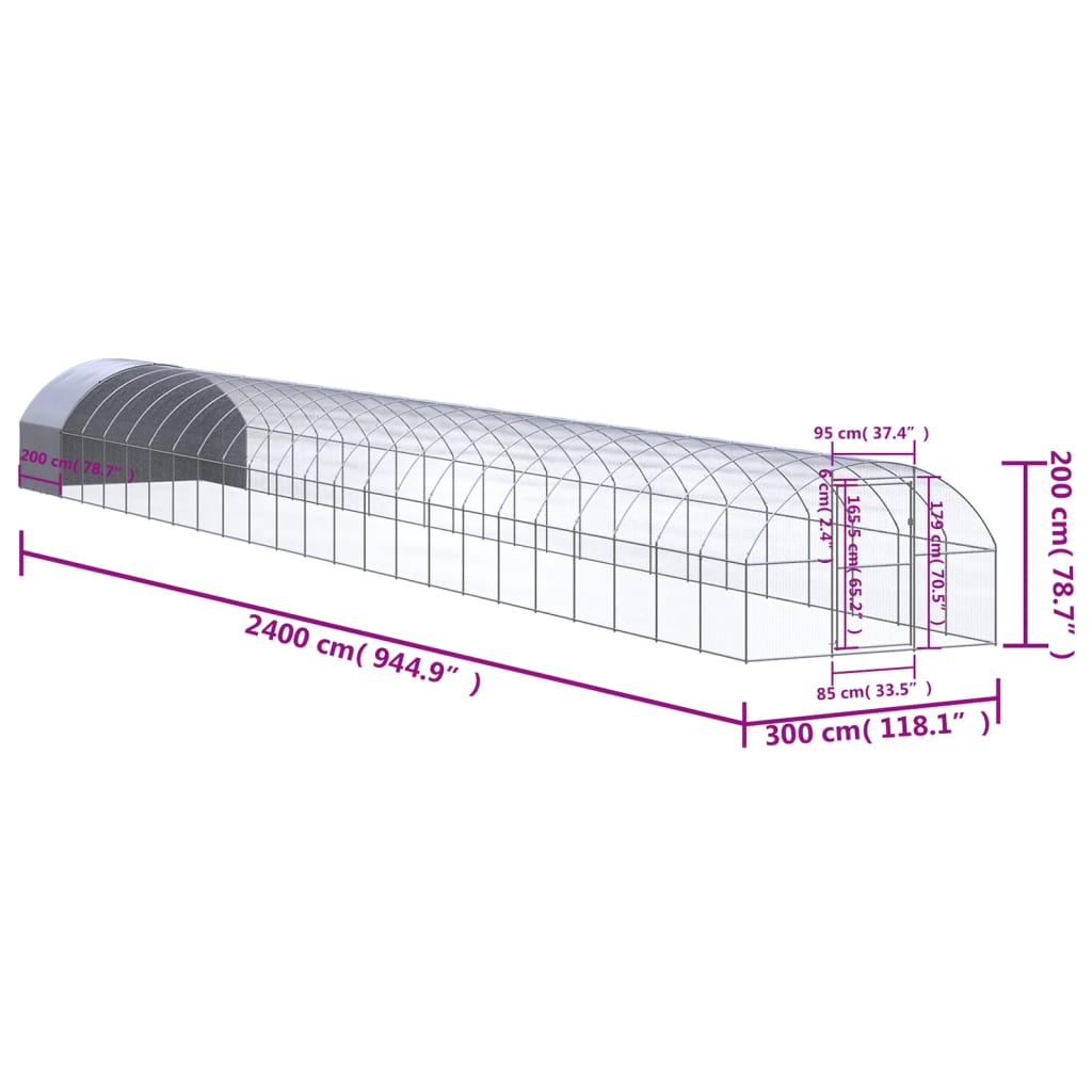 vidaXL Outdoor Chicken Coop 3x24x2 m Galvanised Steel