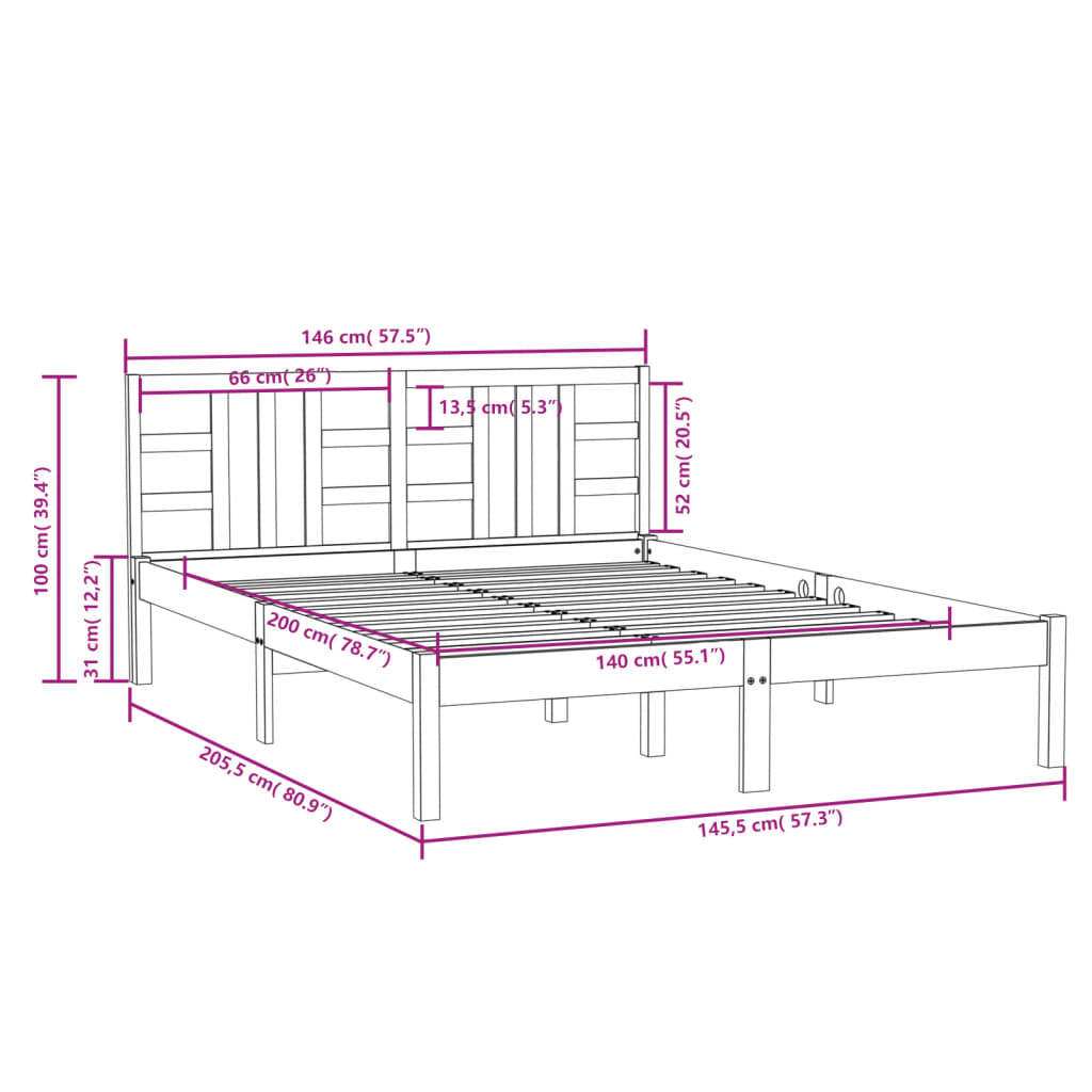 vidaXL Bed Frame without Mattress 140x200 cm Solid Wood