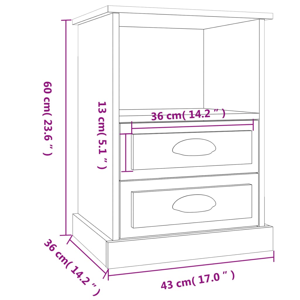 vidaXL Bedside Cabinets 2 pcs High Gloss White 43x36x60 cm