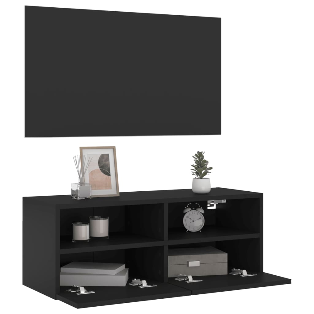 vidaXL TV Wall Cabinet Black 80x30x30 cm Engineered Wood