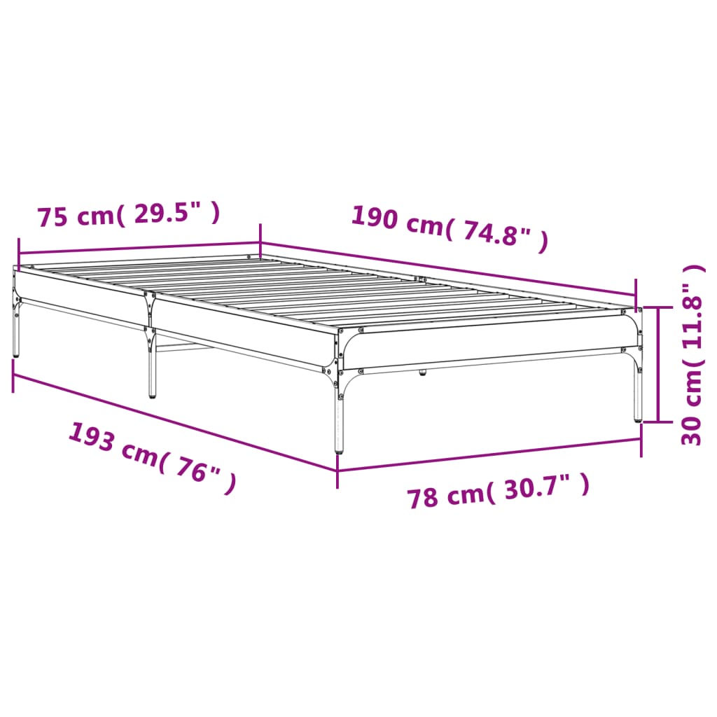 vidaXL Bed Frame without Mattress Smoked Oak 75x190 cm Small Single