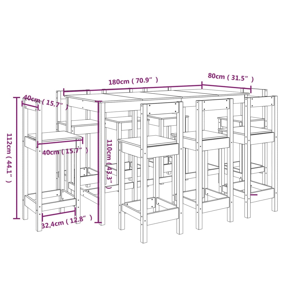 vidaXL 9 Piece Bar Set White Solid Wood Pine