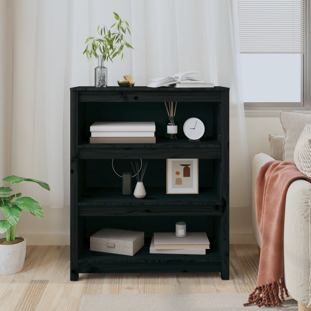 vidaXL Book Cabinet Black 80x35x97 cm Solid Wood Pine