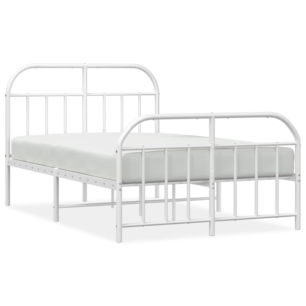 vidaXL Metal Bed Frame without Mattress with Footboard White 120x190 cm Small Double