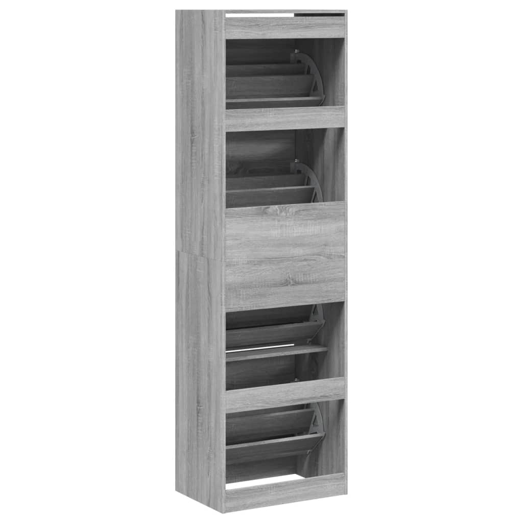 vidaXL Shoe Cabinet with 4 Flip-Drawers Grey Sonoma 60x42x204 cm