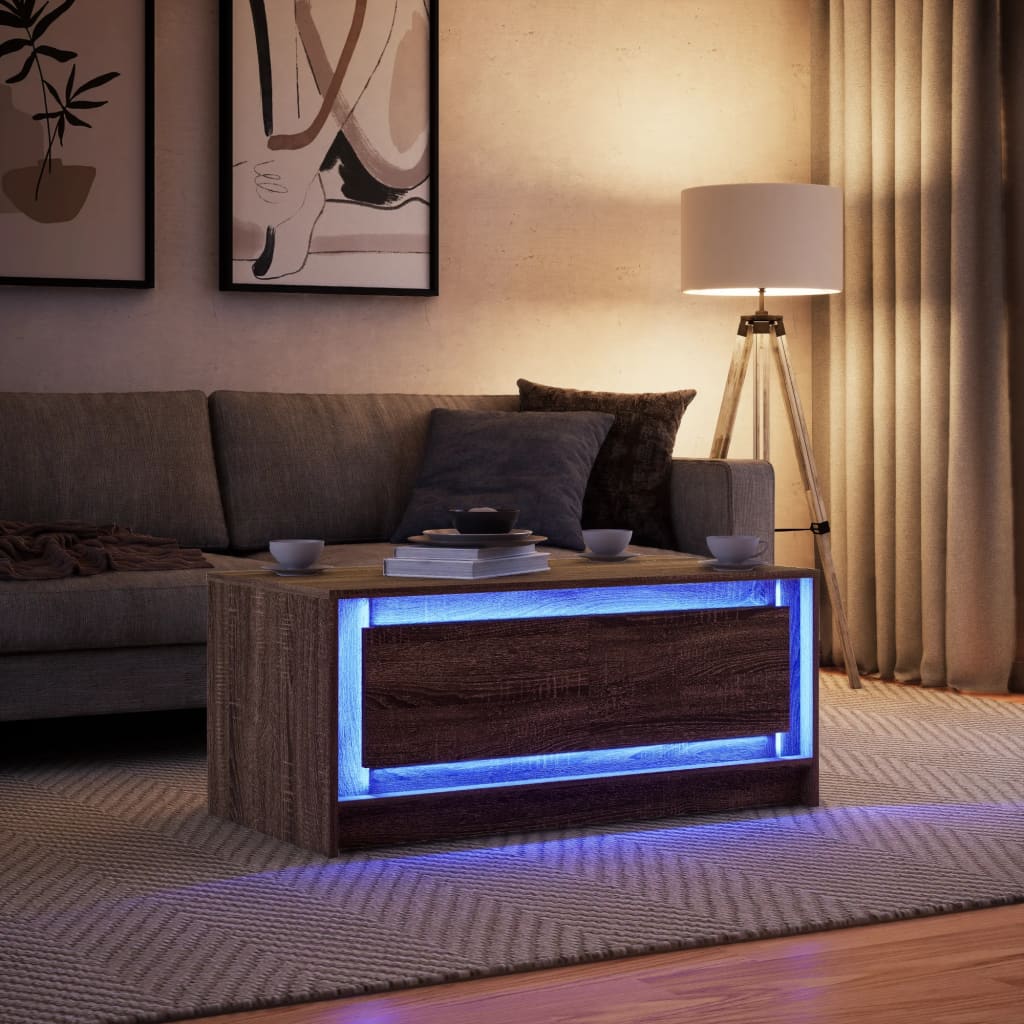 vidaXL Coffee Table with LED Lights Brown Oak Engineered Wood