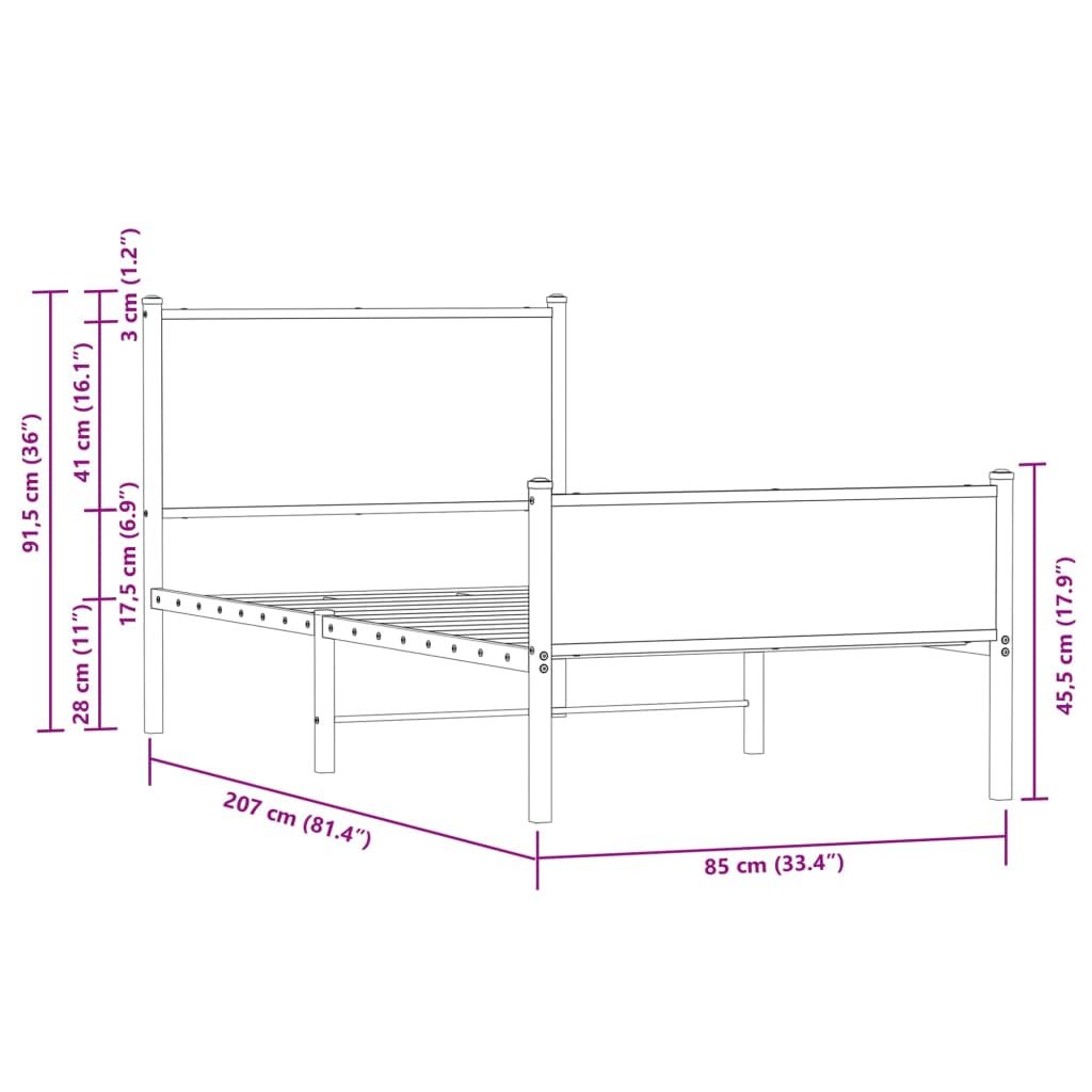 vidaXL Metal Bed Frame without Mattress Brown Oak 80x200 cm