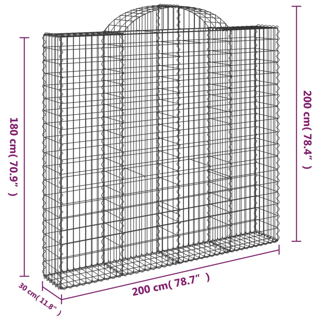 vidaXL Arched Gabion Baskets 9 pcs 200x30x180/200 cm Galvanised Iron