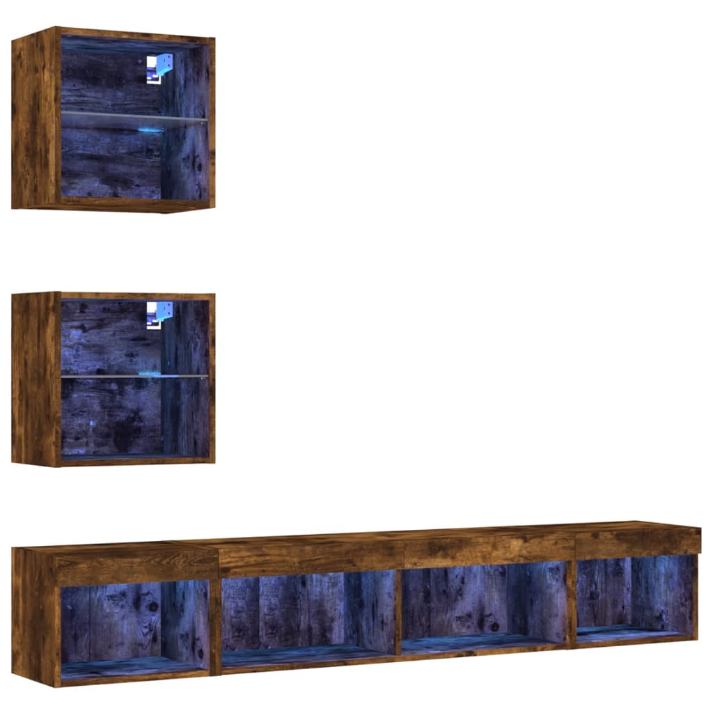 vidaXL 5 Piece TV Wall Units with LED Smoked Oak Engineered Wood