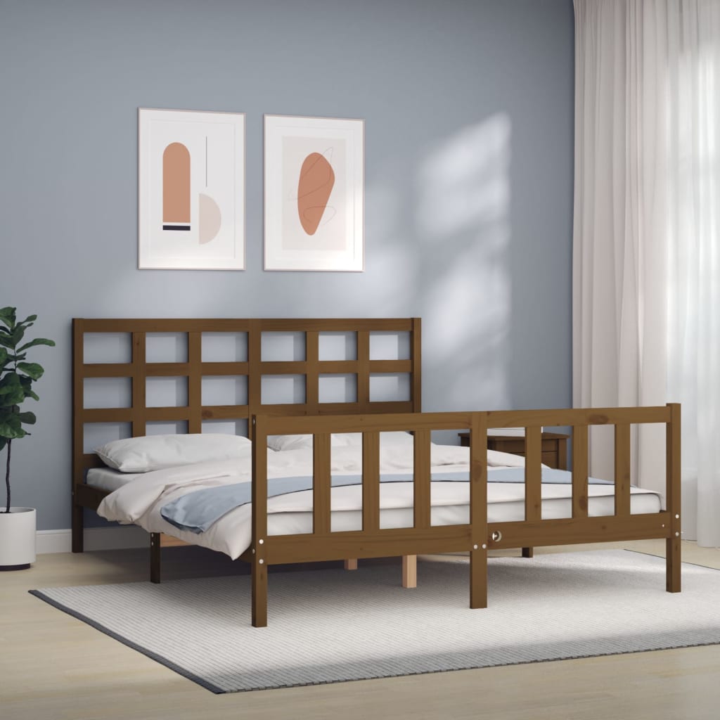 vidaXL Bed Frame without Mattress Honey Brown King Size Solid Wood Pine